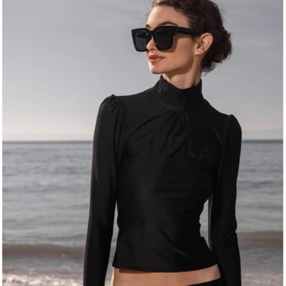 Free People X Heidi Merrick Izzy Surf Rashguard Womens S Designer Swim Top Black - Picture 1 of 7